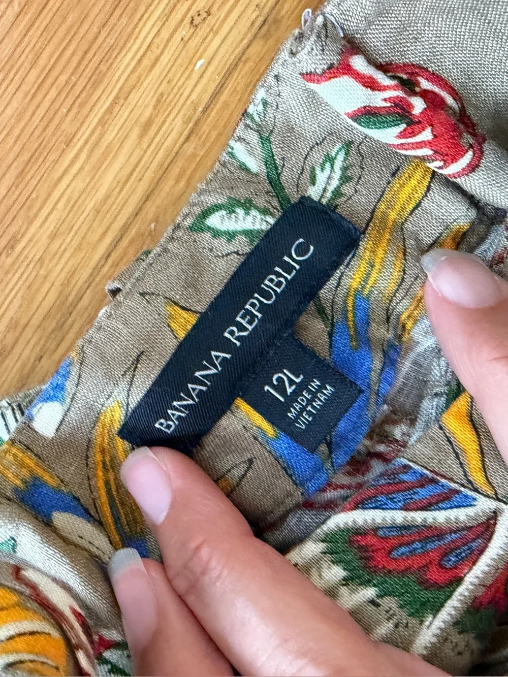 Banana Republic 100% Linen floral wide leg palazzo pants 12L 12 long khaki tan L